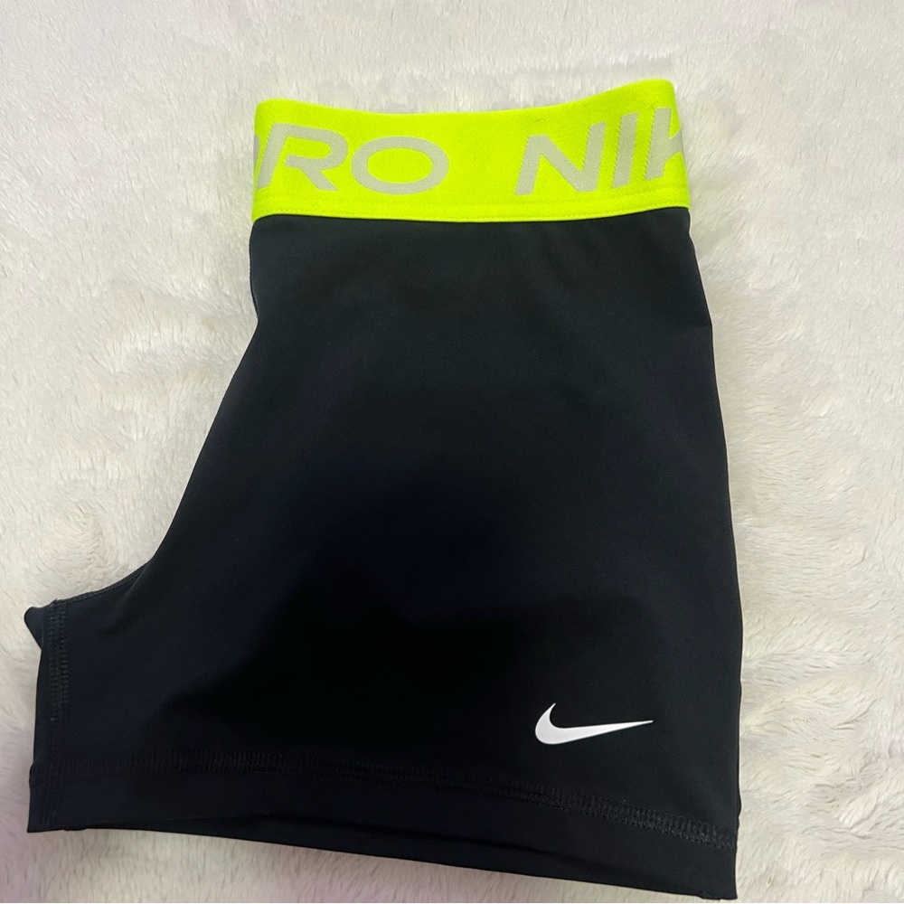 Nike Black and Neon Yellow Athletic Shorts